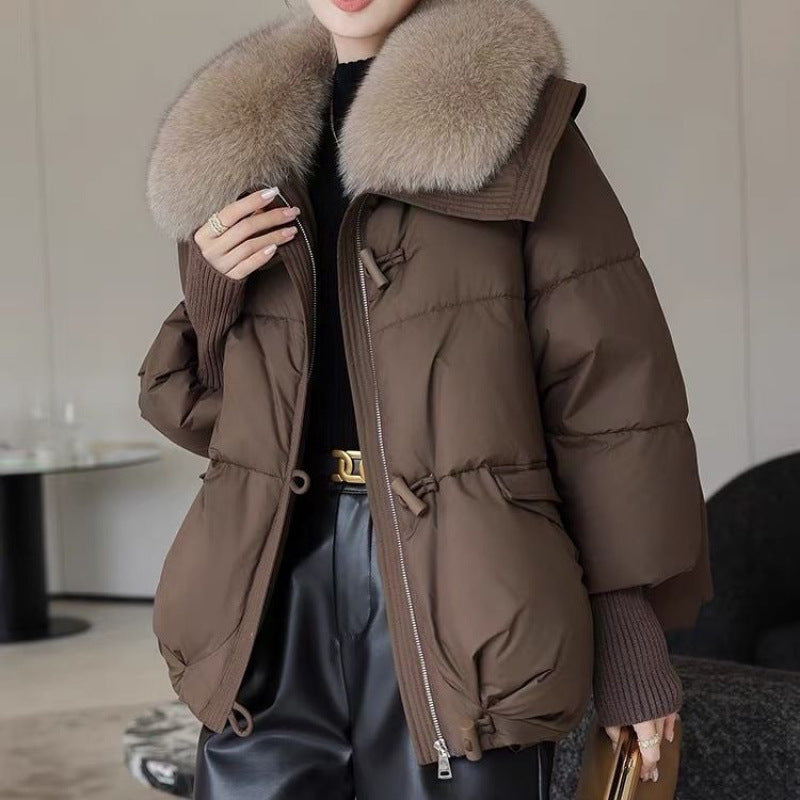 Down Cotton-padded Jacket Women's Short Fur Collar Thickened Coat Winter Clothing