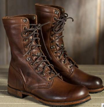 Motorcycle Boots Women Men Retro Lace-Up Combat Boot Low Heel Shoes